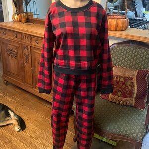 XLarge Buffalo Plaid Soft Crewneck Fleece Sweatshirt & Sweatpants Set NEW